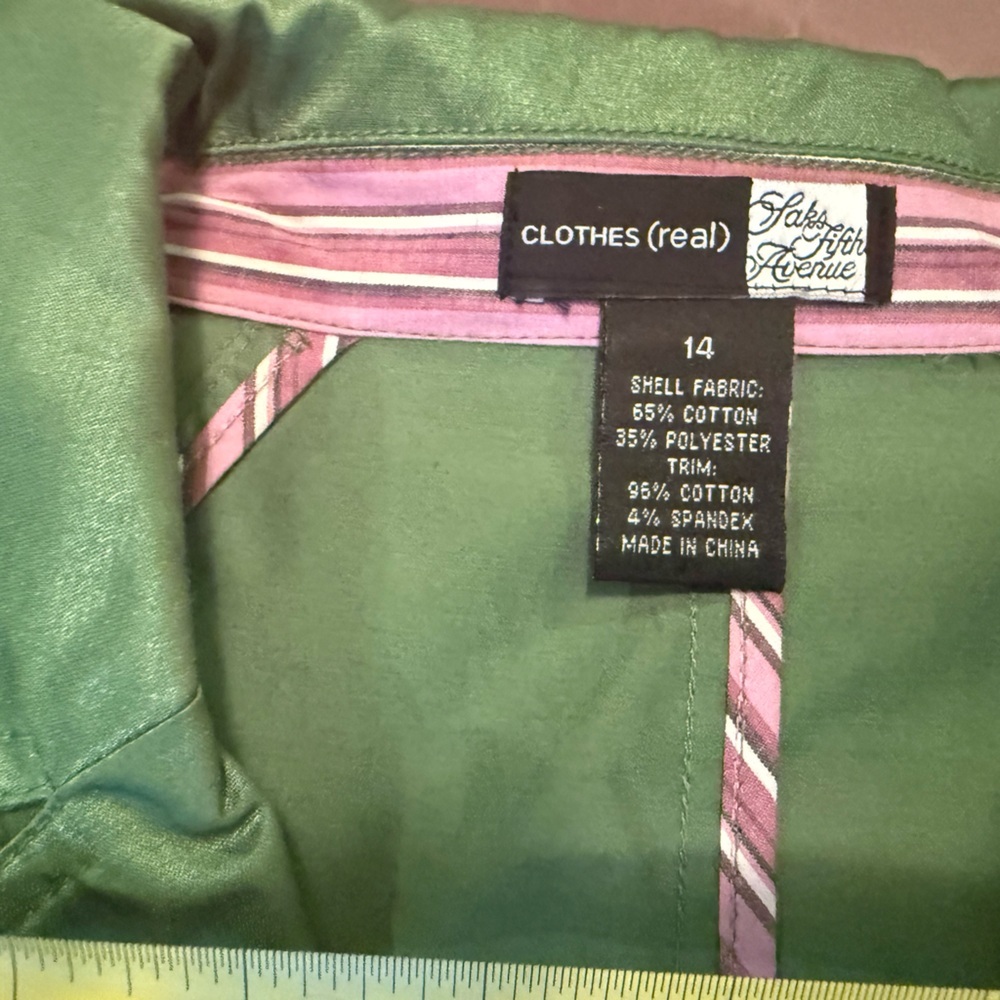 Saks Fifth Avenue Trench Coat Jacket Womens Size 14/XL Metallic Green $400 - Picture 11 of 15